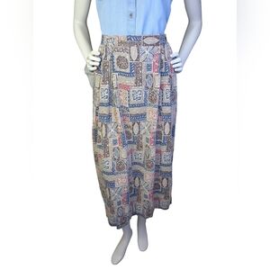 Vintage Neutral Patchwork Midi Skirt | Jantzen Classics Made in USA | Size 16
